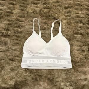Under Armour Padded Sports Bra White Logo Band Compression Training Gym M